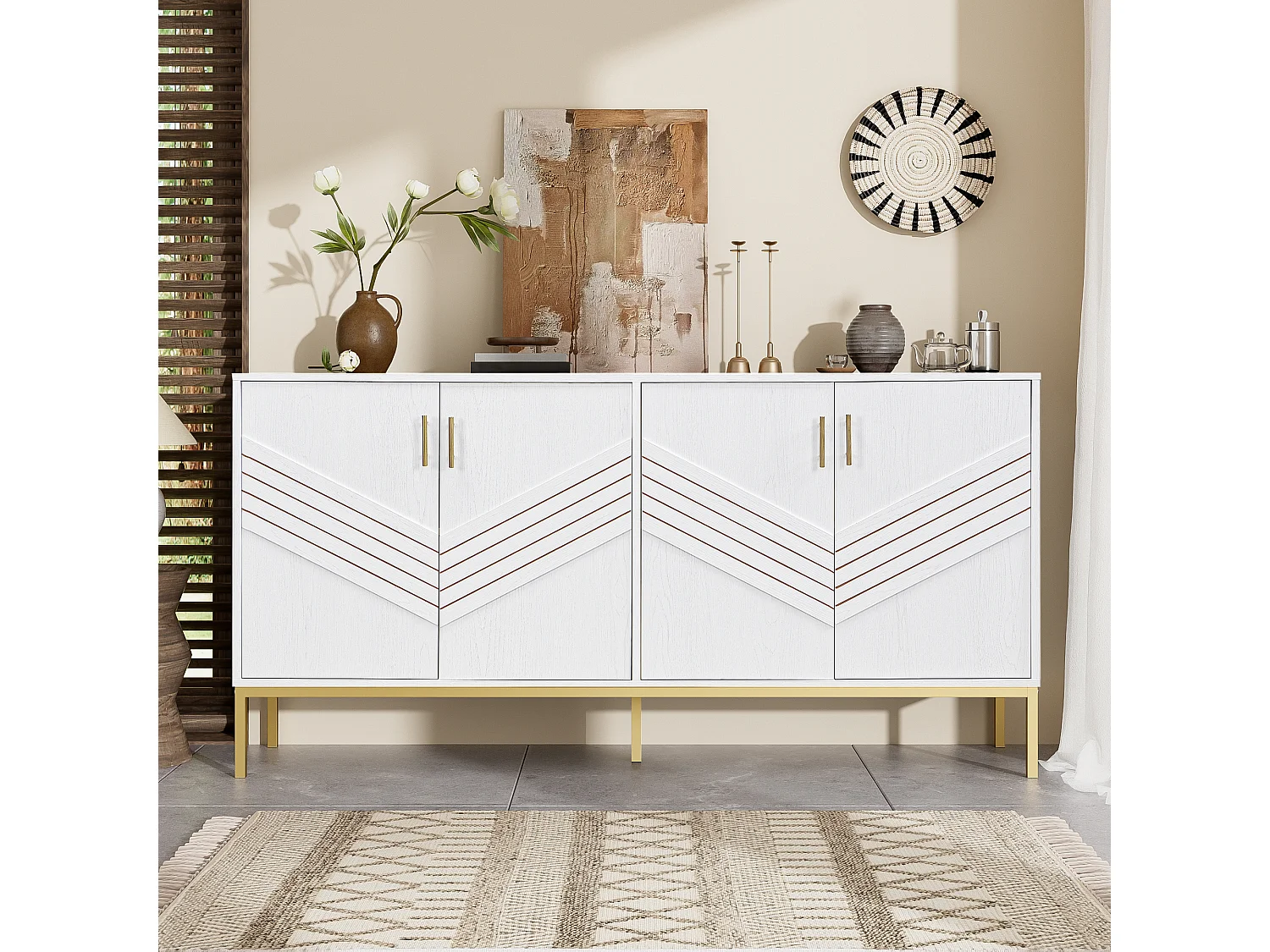 Credenza moderna 160×40×80,5 cm - con 4 ante - MDF - bianco