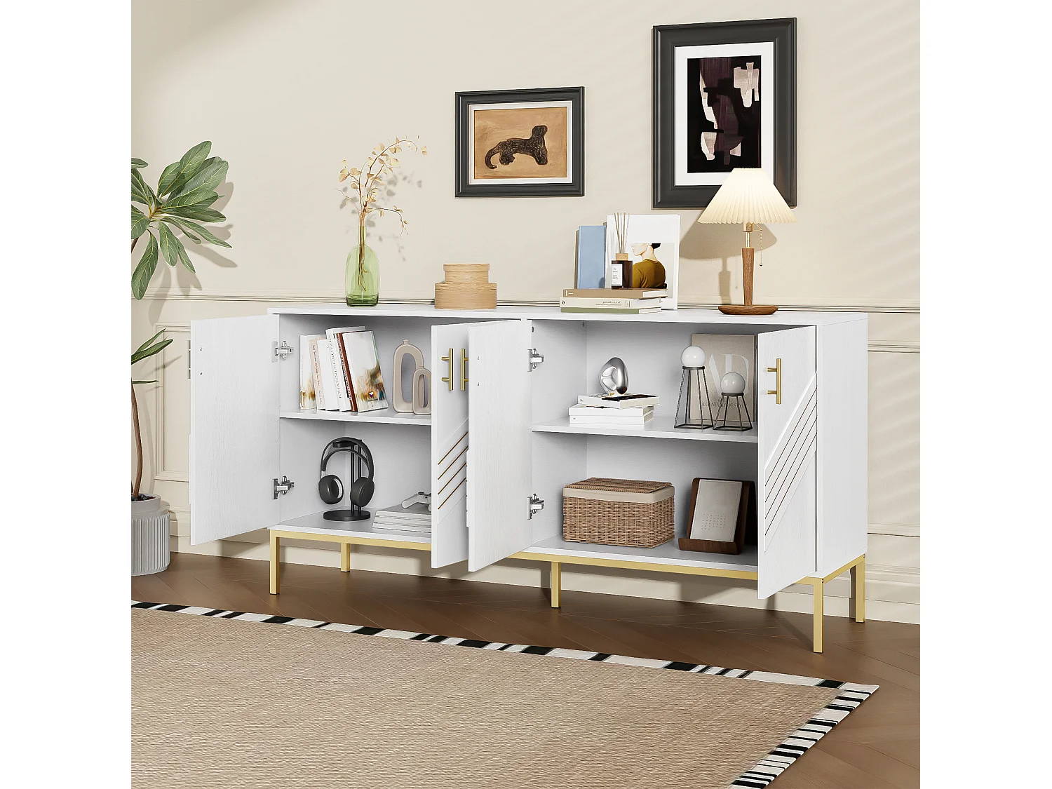 Credenza moderna 160×40×80,5 cm - con 4 ante - MDF - bianco