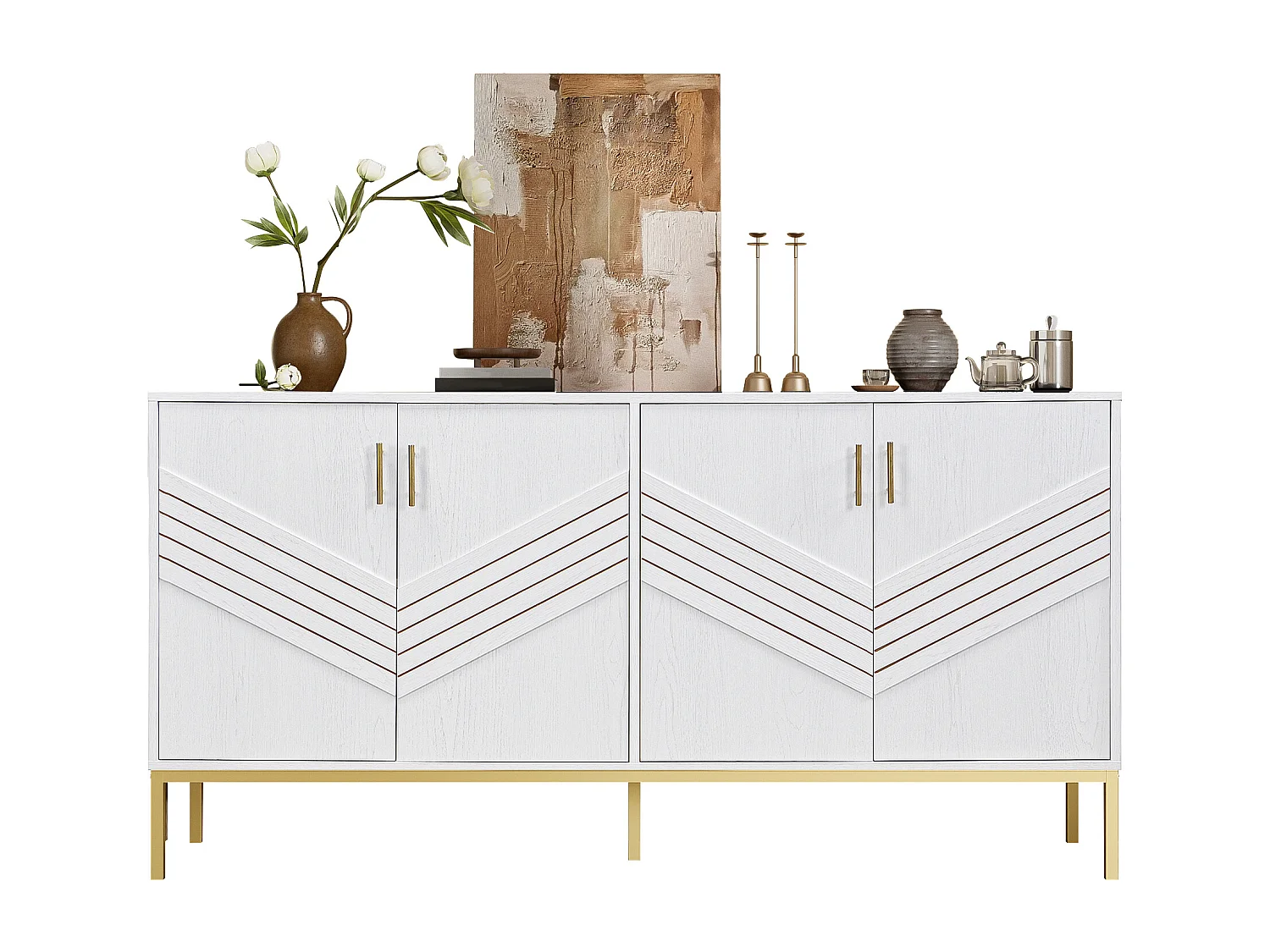 Credenza moderna 160×40×80,5 cm - con 4 ante - MDF - bianco
