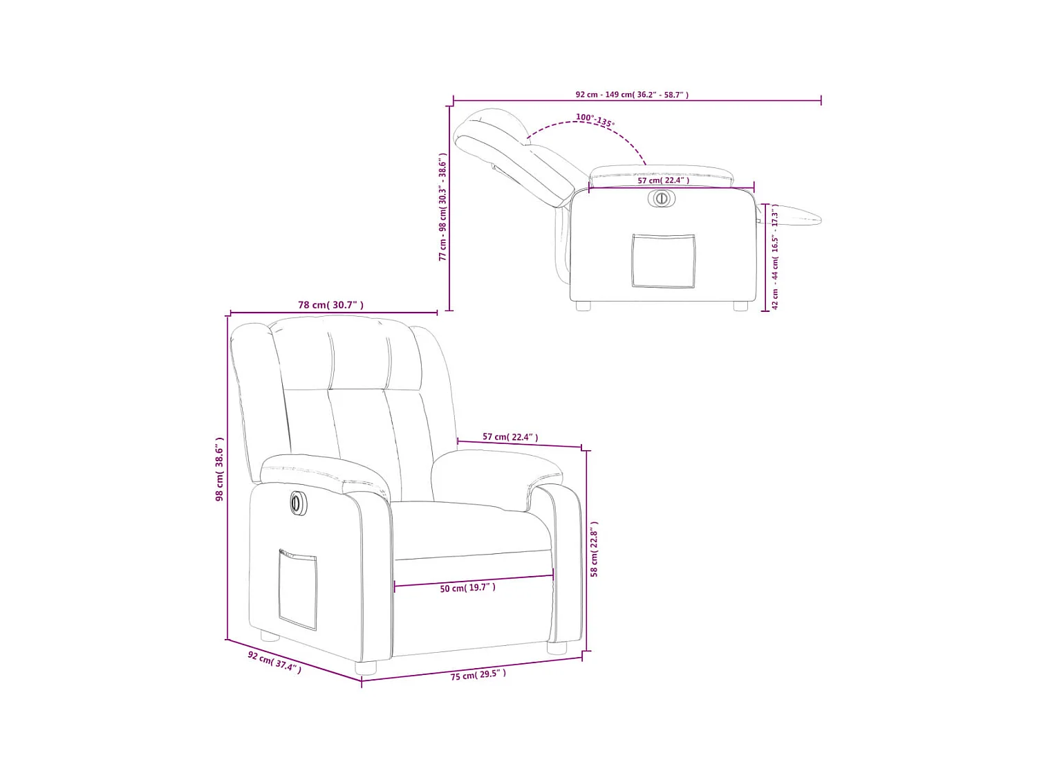 Fauteuil inclinable électrique Cappuccino Similicuir