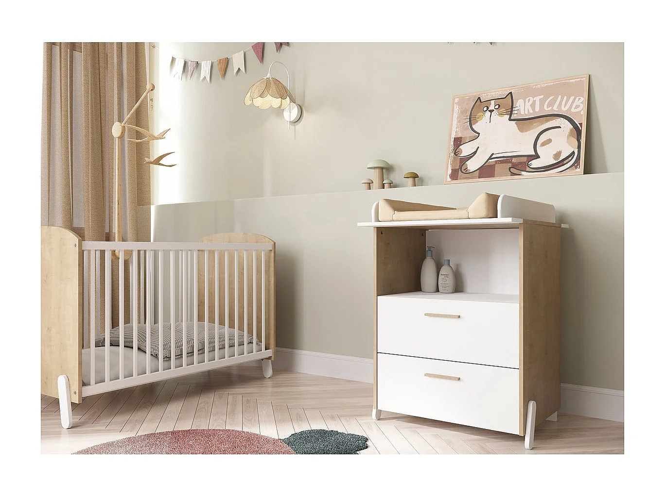 Commode table à langer "Naili" - 2 tiroirs - Blanc