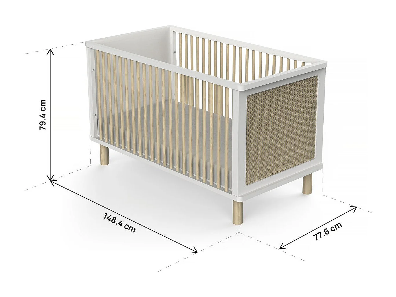 Lit bébé évolutif en bois " Ochna " - 70 x 140 cm - Blanc