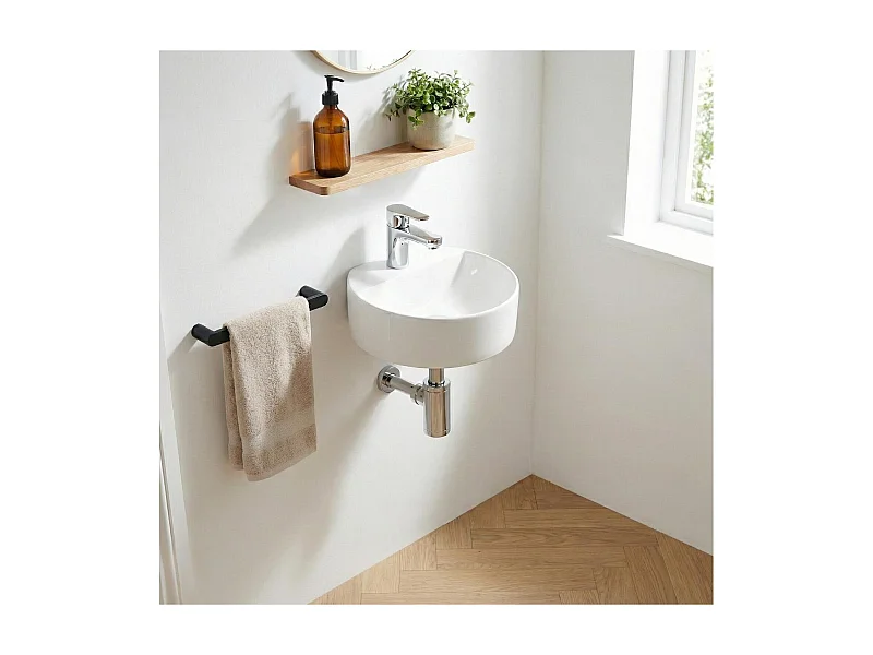 Vasque lave-mains à suspendre ronde en céramique