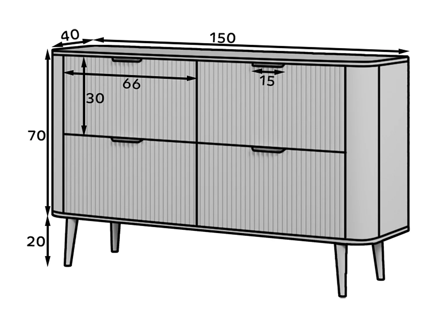 Buffet Bondi/MDF/Tiroirs/Blanc
