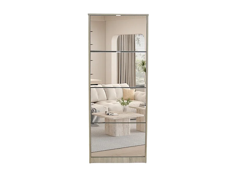 Meuble à chaussures MEXICO – 4 tiroirs avec miroirs – Coloris chêne sonoma – Rangement vertical contemporain