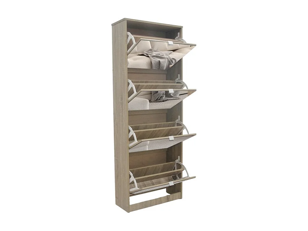 Mueble para zapatos MEXICO – 4 cajones con espejos – Color roble sonoma – Almacenamiento vertical contemporáneo