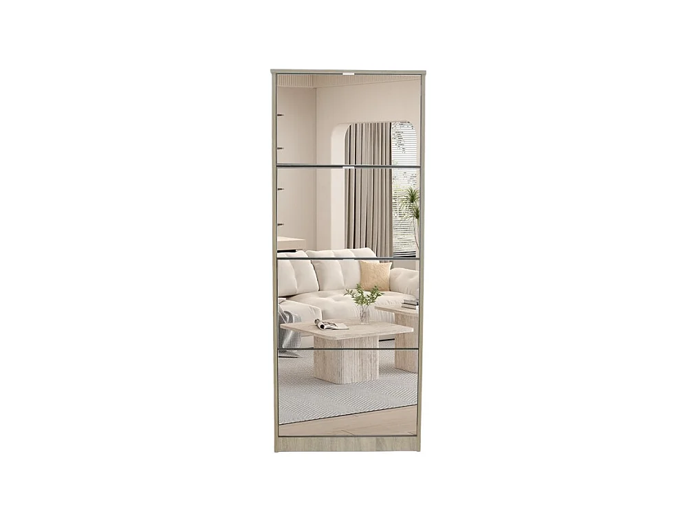 Meuble à chaussures MEXICO – 4 tiroirs avec miroirs – Coloris chêne sonoma – Rangement vertical contemporain