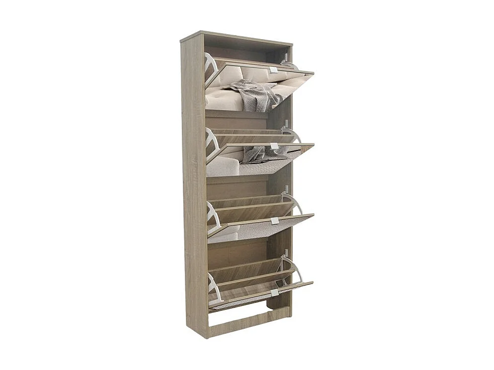 Móvel para sapatos MEXICO – 4 gavetas com espelhos – Cor carvalho sonoma – Armazenamento vertical contemporâneo