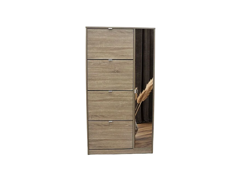 Meuble à chaussures MEXICO – 4 tiroirs et 1 porte avec miroir – Coloris chêne sonoma – Design pratique et contemporain
