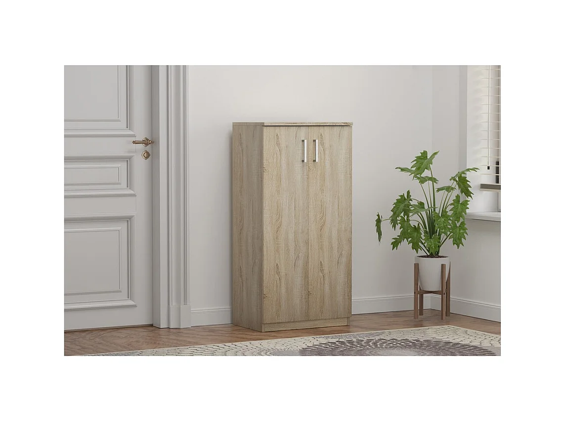 Mueble para zapatos MUNDA – 2 puertas – Color roble sonoma – Almacenamiento compacto y estilo contemporáneo