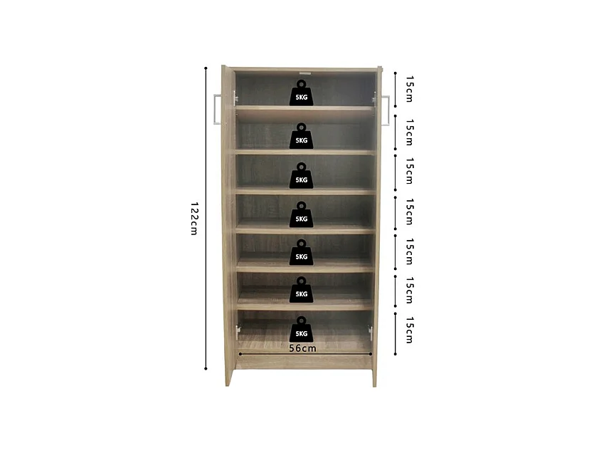 Mueble para zapatos MUNDA – 2 puertas – Color roble sonoma – Almacenamiento compacto y estilo contemporáneo