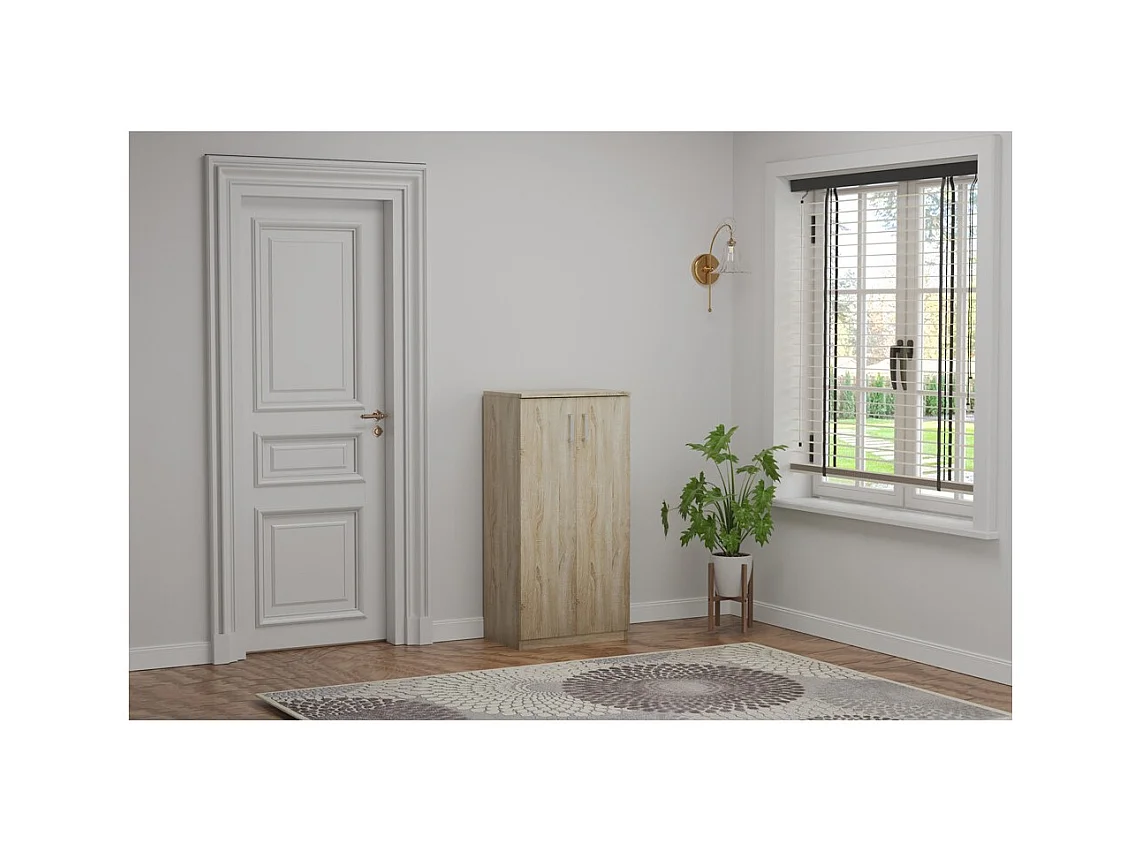 Mueble para zapatos MUNDA – 2 puertas – Color roble sonoma – Almacenamiento compacto y estilo contemporáneo