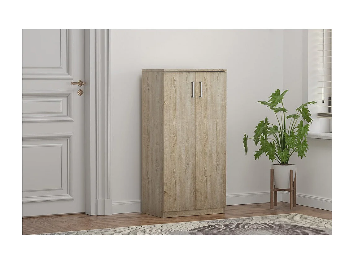 Mueble para zapatos MUNDA – 2 puertas – Color roble sonoma – Almacenamiento compacto y estilo contemporáneo