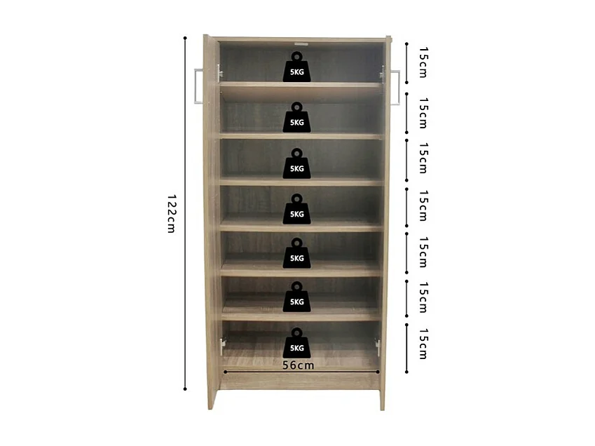 Mueble para zapatos MUNDA – 2 puertas – Color roble sonoma – Almacenamiento compacto y estilo contemporáneo