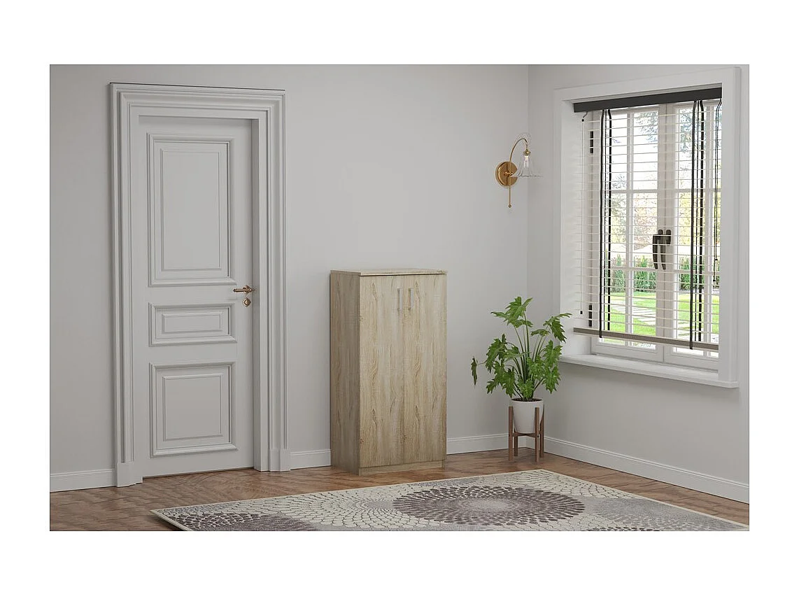 Mueble para zapatos MUNDA – 2 puertas – Color roble sonoma – Almacenamiento compacto y estilo contemporáneo