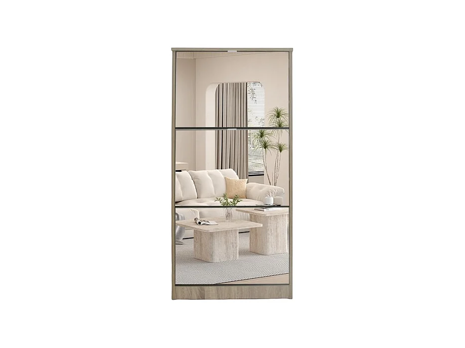 Mueble para zapatos MEXICO – 3 cajones con espejos – Color roble sonoma – Diseño contemporáneo y funcional