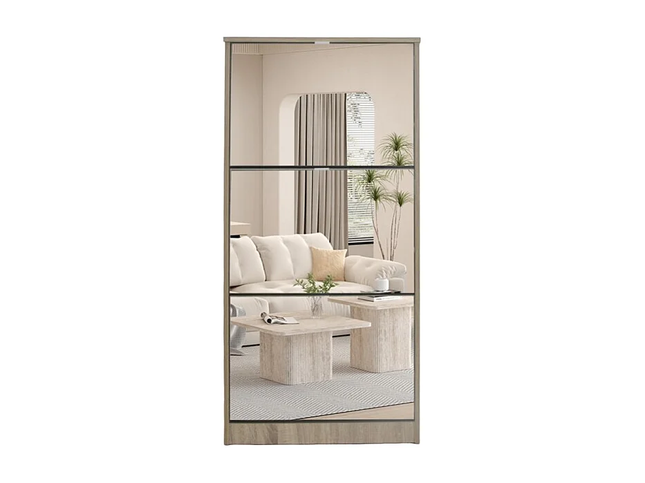 Mueble para zapatos MEXICO – 3 cajones con espejos – Color roble sonoma – Diseño contemporáneo y funcional