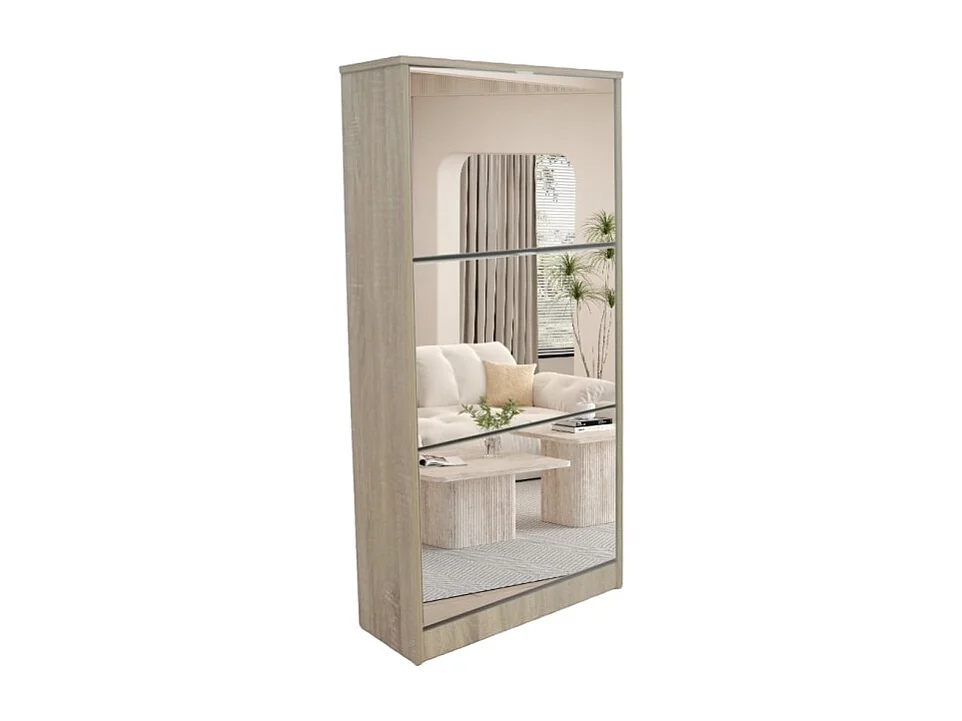 Mueble para zapatos MEXICO – 3 cajones con espejos – Color roble sonoma – Diseño contemporáneo y funcional