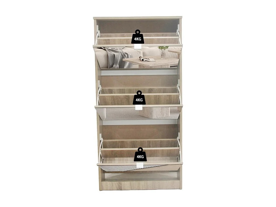 Mueble para zapatos MEXICO – 3 cajones con espejos – Color roble sonoma – Diseño contemporáneo y funcional