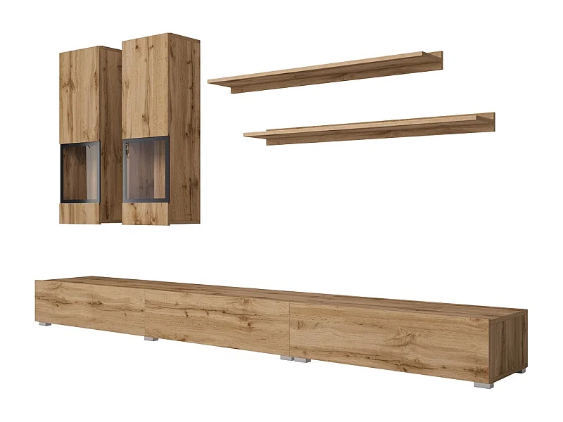 Conjunto de móveis para sala RAMOS – Carvalho dourado e preto – Design contemporâneo sem LED