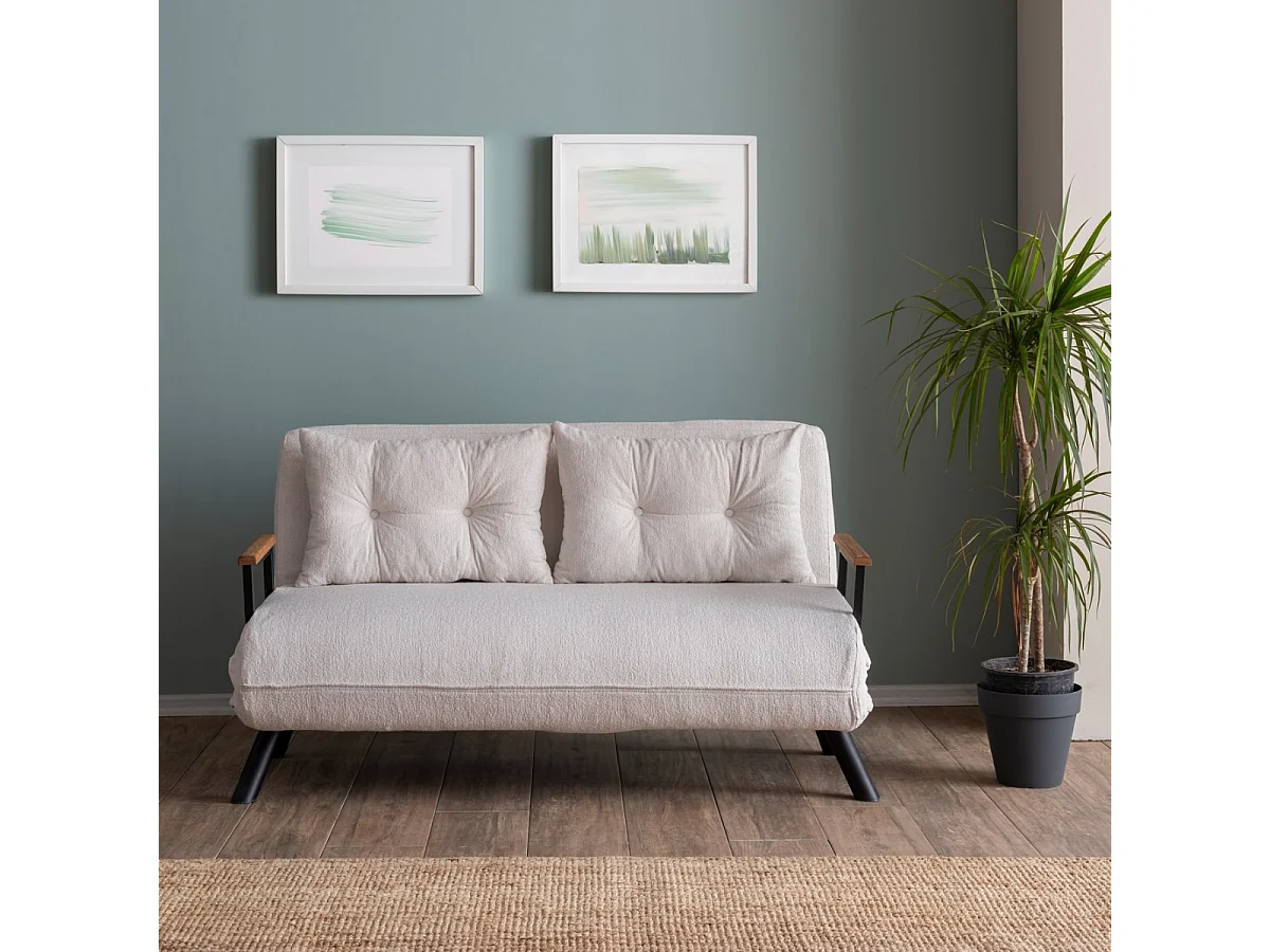 Canapé lit 2 places convertible en tissu bouclette avec pieds en métal L133 cm - SANDO