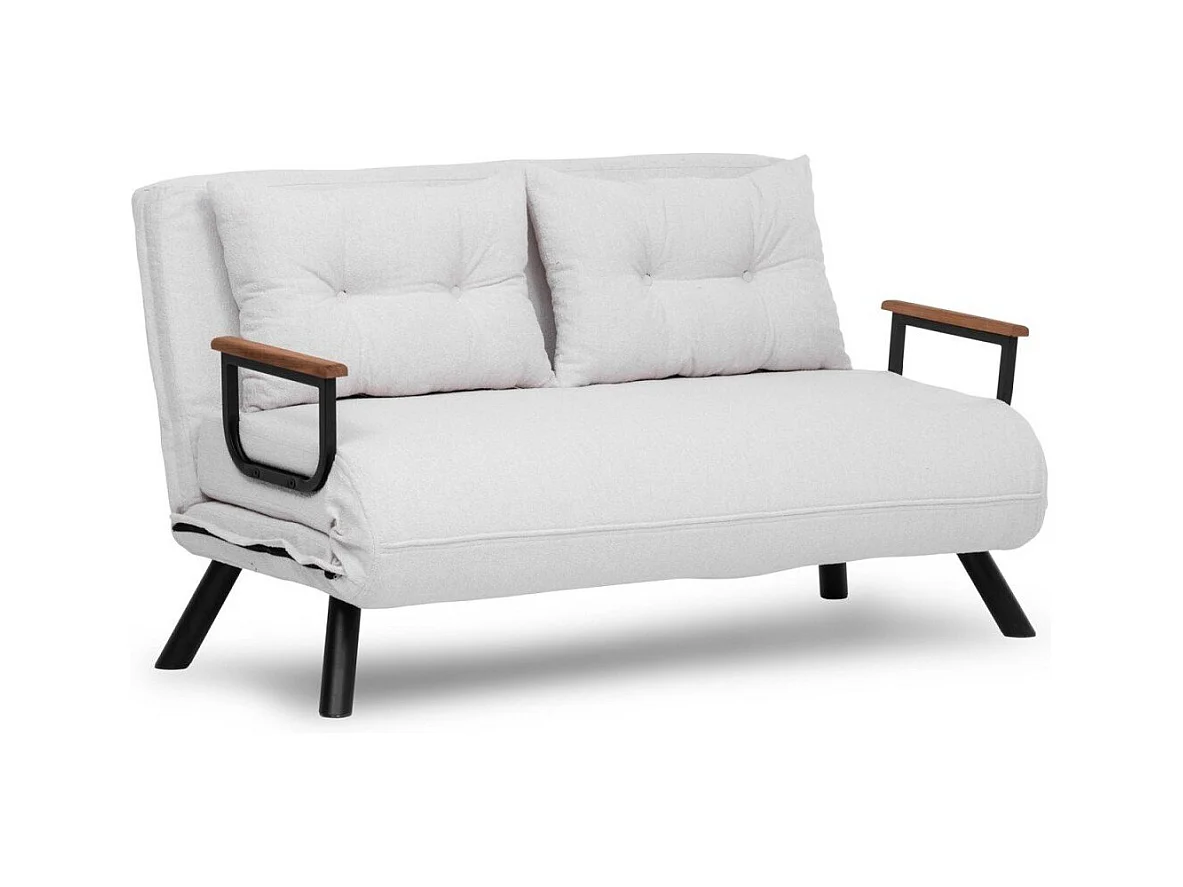 Canapé lit 2 places convertible en tissu bouclette avec pieds en métal L133 cm - SANDO