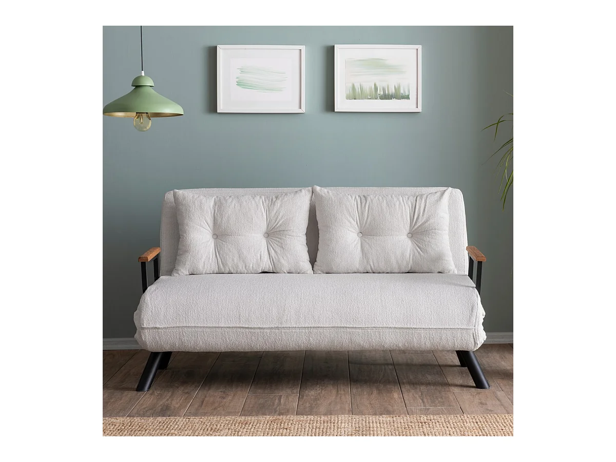 Canapé lit 2 places convertible en tissu bouclette avec pieds en métal L133 cm - SANDO