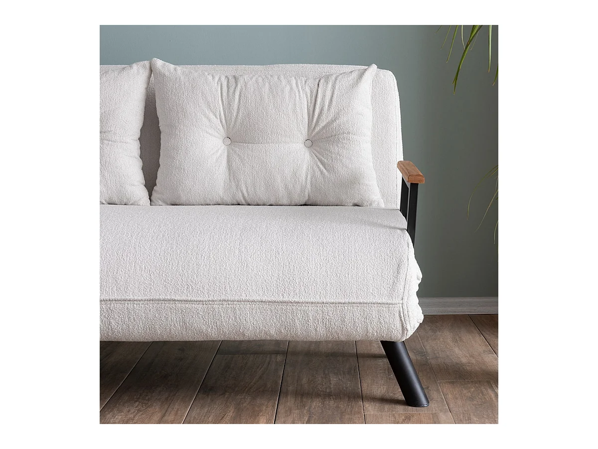 Canapé lit 2 places convertible en tissu bouclette avec pieds en métal L133 cm - SANDO