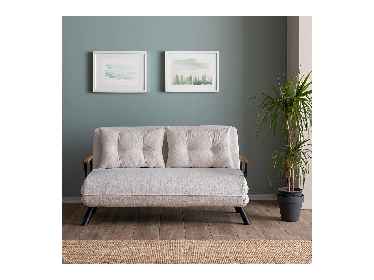 Canapé lit 2 places convertible en tissu bouclette avec pieds en métal L133 cm - SANDO