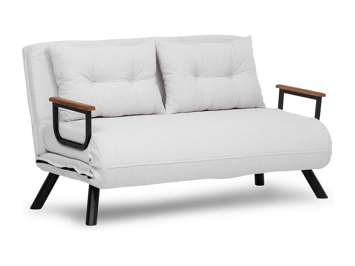 Canapé lit 2 places convertible en tissu bouclette avec pieds en métal L133 cm - SANDO