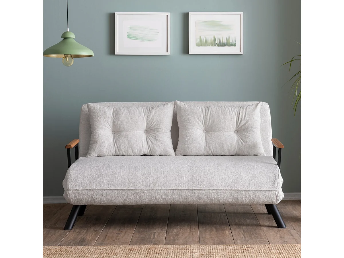 Canapé lit 2 places convertible en tissu bouclette avec pieds en métal L133 cm - SANDO