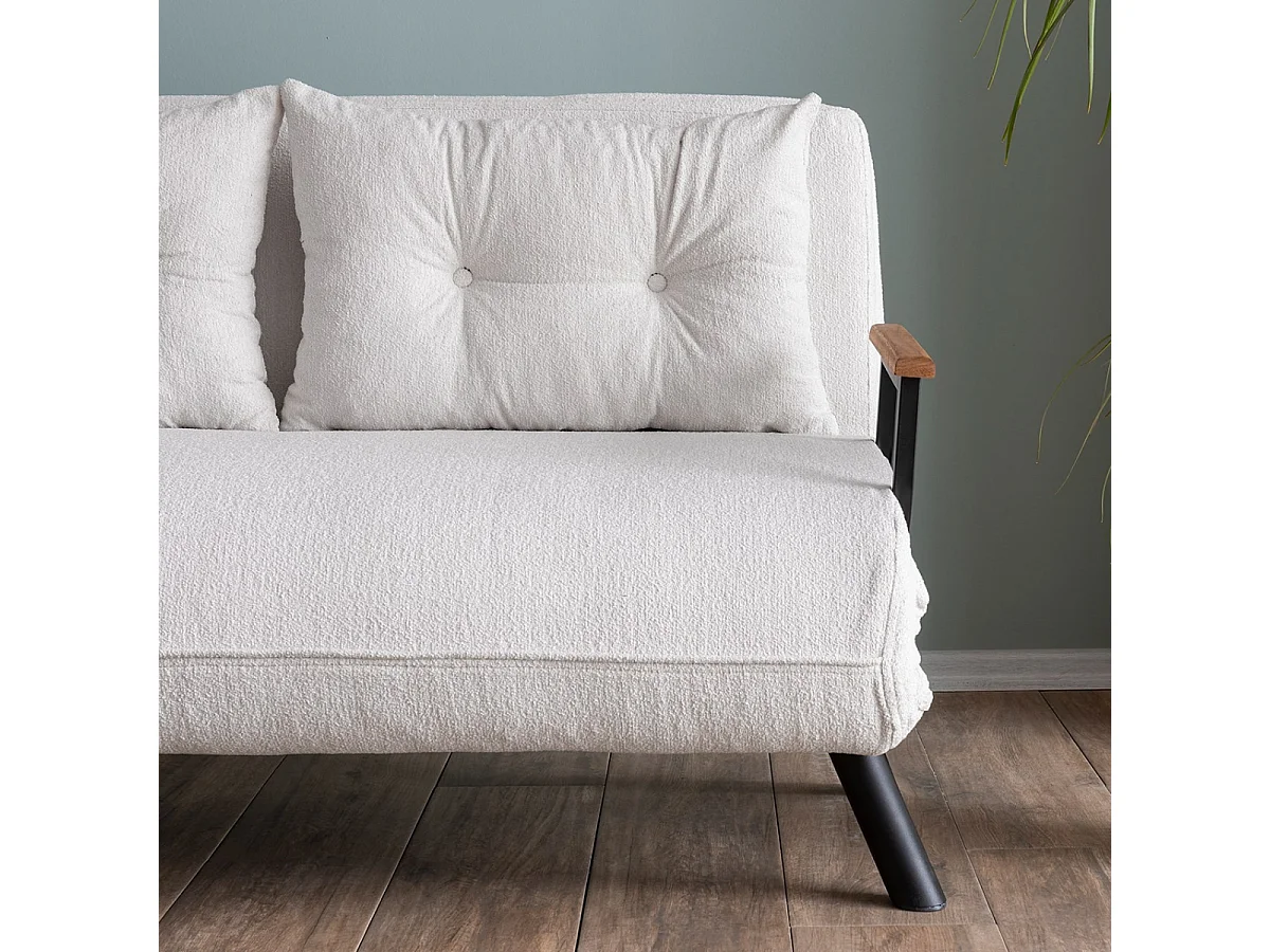 Canapé lit 2 places convertible en tissu bouclette avec pieds en métal L133 cm - SANDO