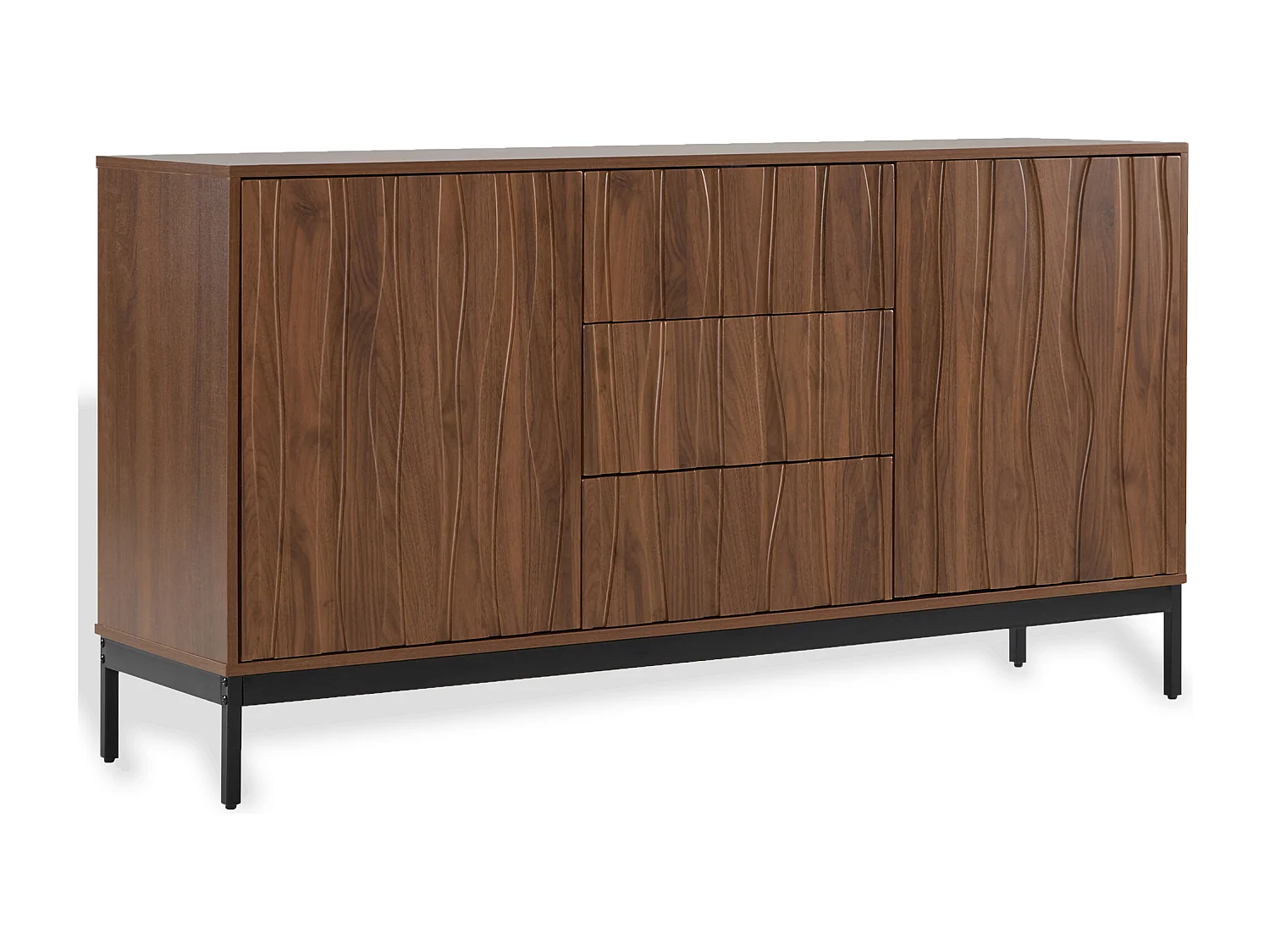 Buffet 150x40x80cm avec 3 tiroirs et 2 porte sans poignées, corps en woodgrain marron