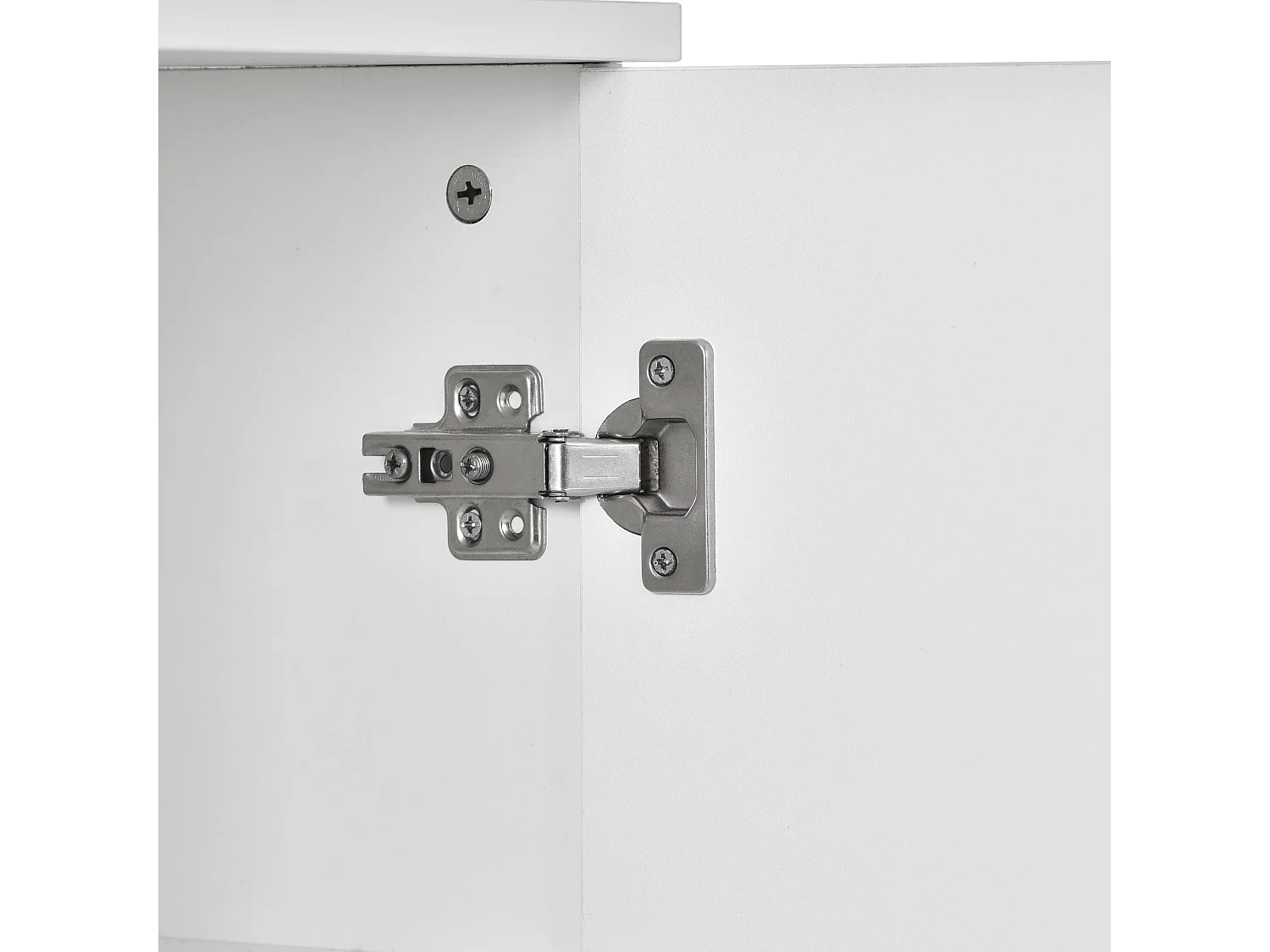 Buffet 140x35x72cm avec 4 tiroirs et 2 portes en Acrylique, LED inclus, corps en blanc laqué