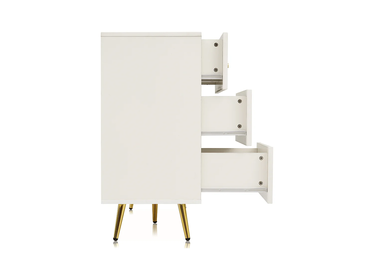 Buffet 120x40x85cm avec 6 tiroirs, pieds et poignées dorées, corps crème