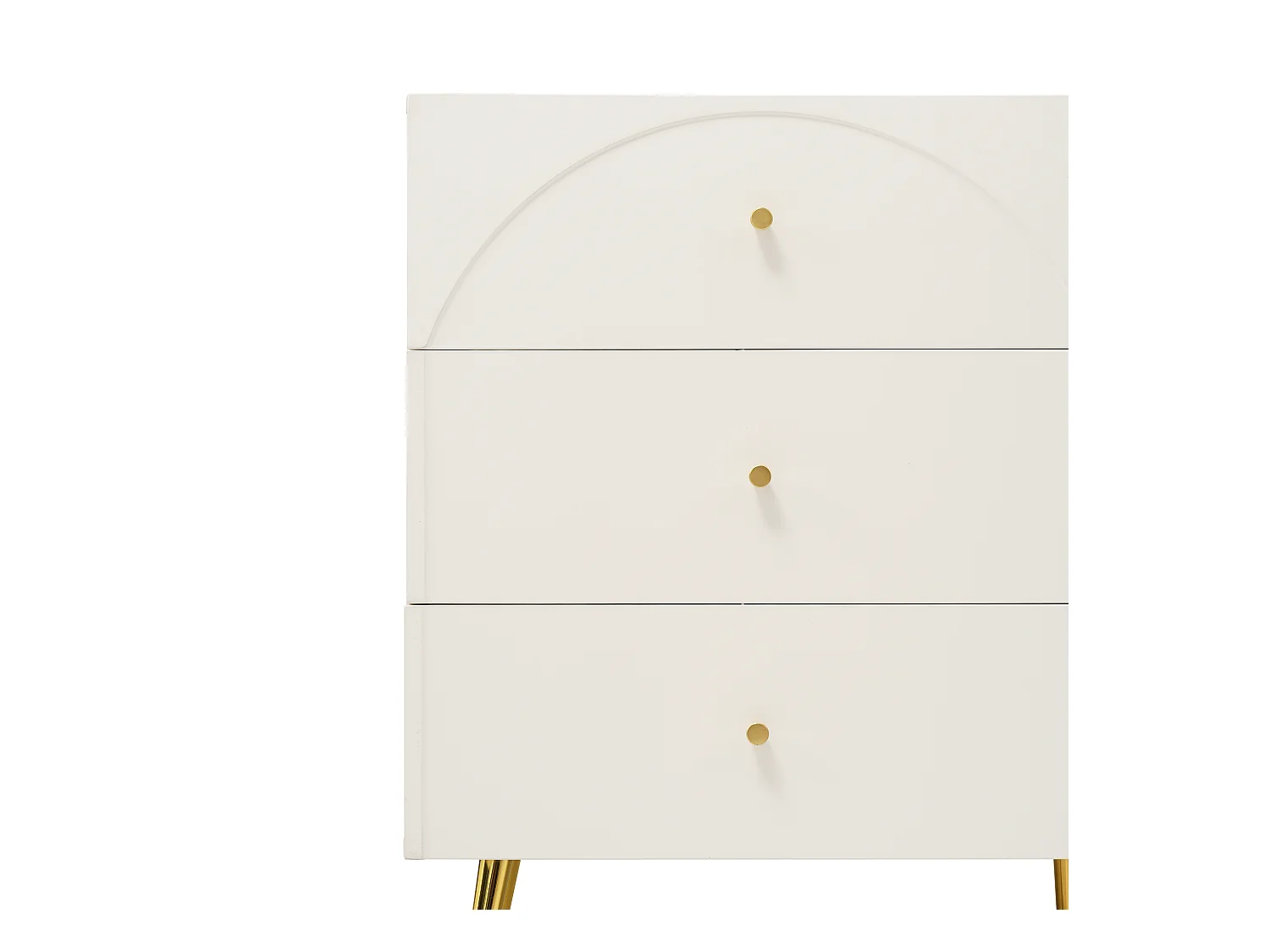 Buffet 120x40x85cm avec 6 tiroirs, pieds et poignées dorées, corps crème