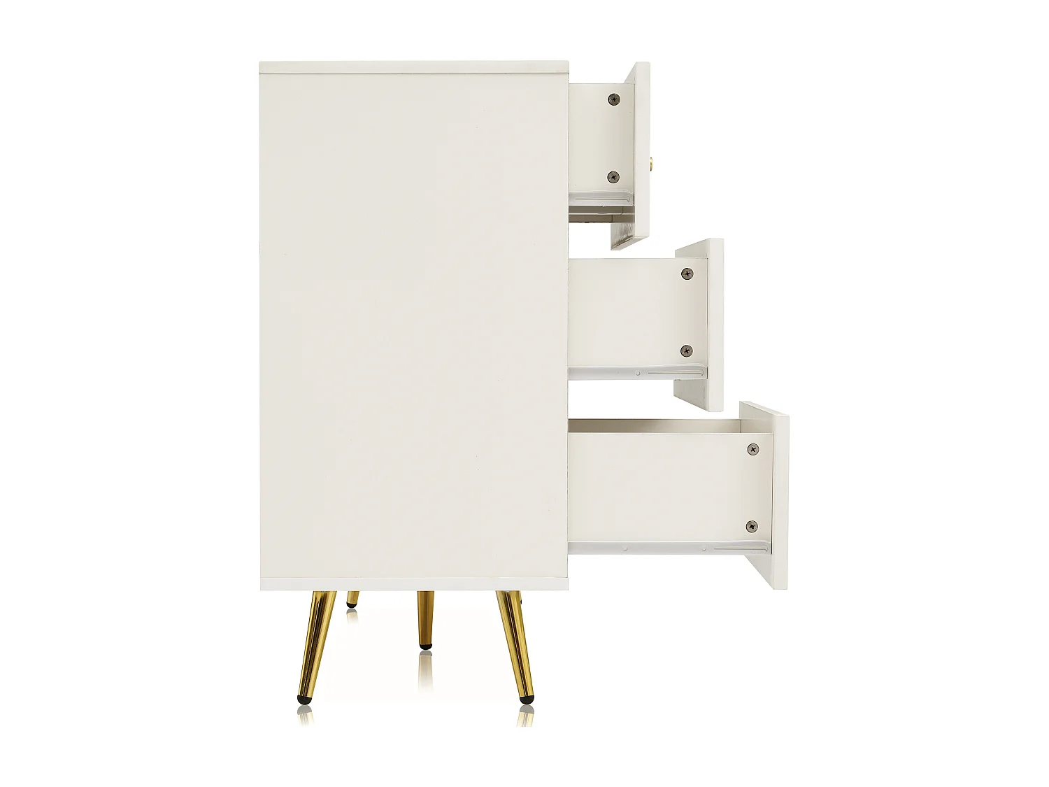 Buffet 120x40x85cm avec 6 tiroirs, pieds et poignées dorées, corps crème