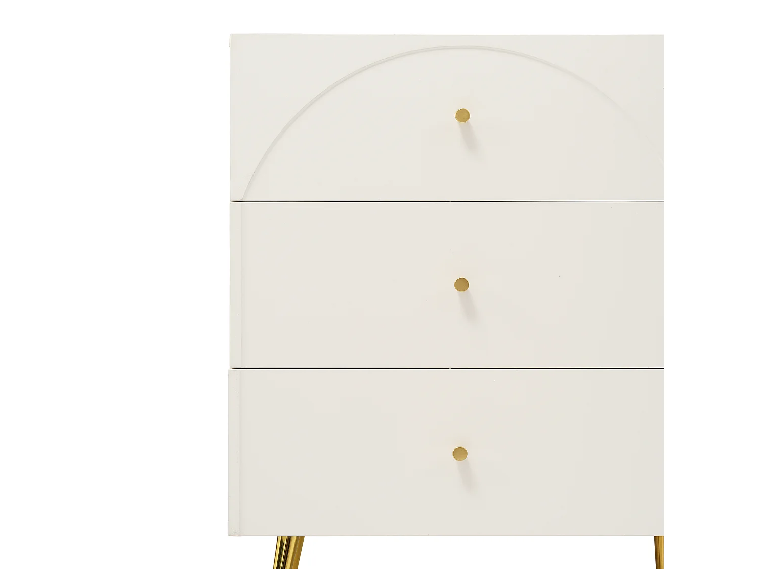 Buffet 120x40x85cm avec 6 tiroirs, pieds et poignées dorées, corps crème