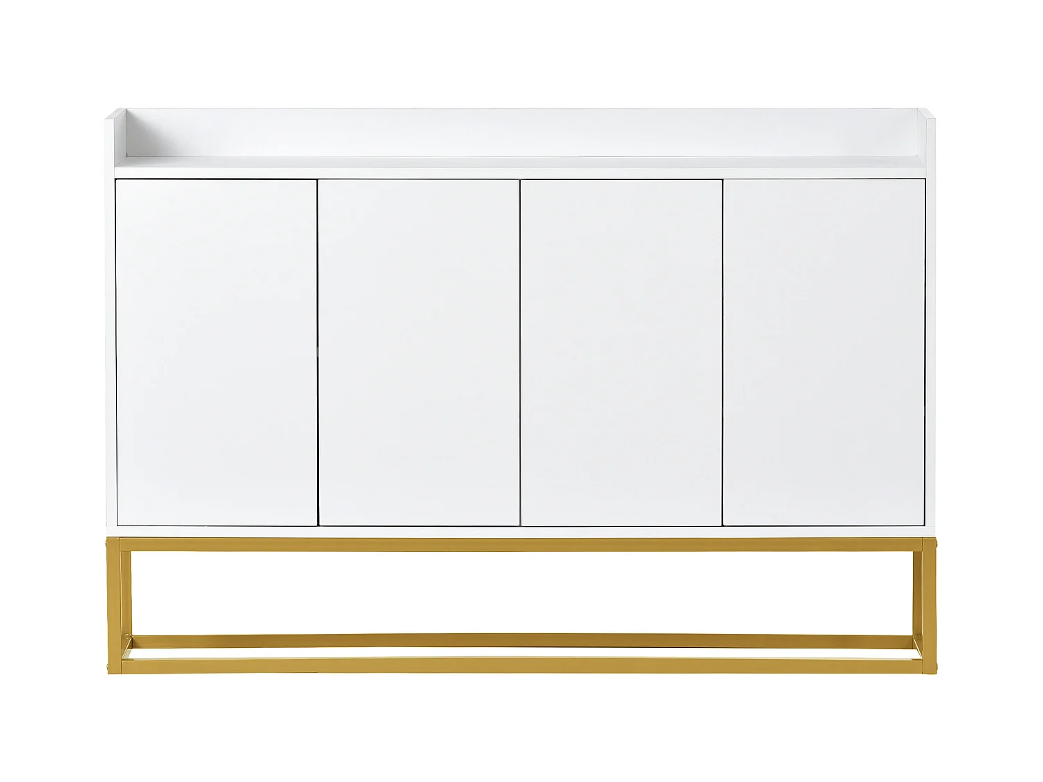Buffet 120x30x80cm avec 4 portes sans poignées, pieds en métal doré, corps blanc