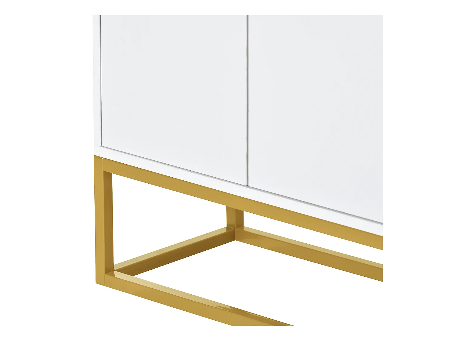 Buffet 120x30x80cm avec 4 portes sans poignées, pieds en métal doré, corps blanc