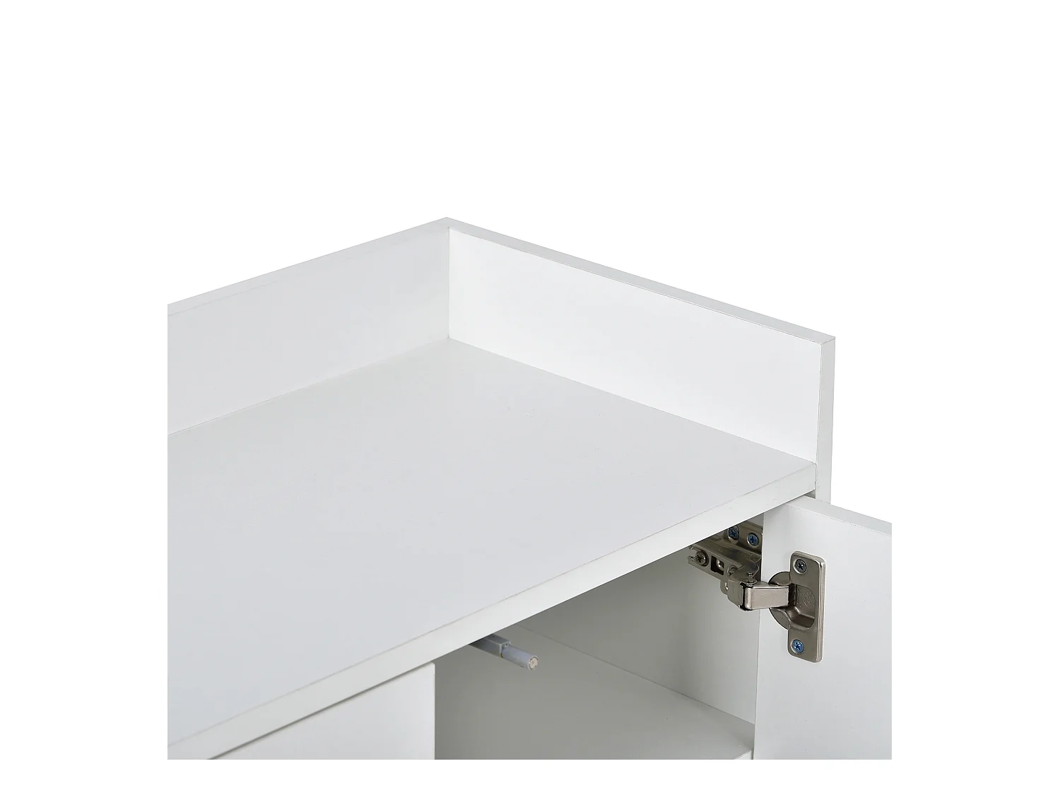 Buffet 120x30x80cm avec 4 portes sans poignées, pieds en métal doré, corps blanc