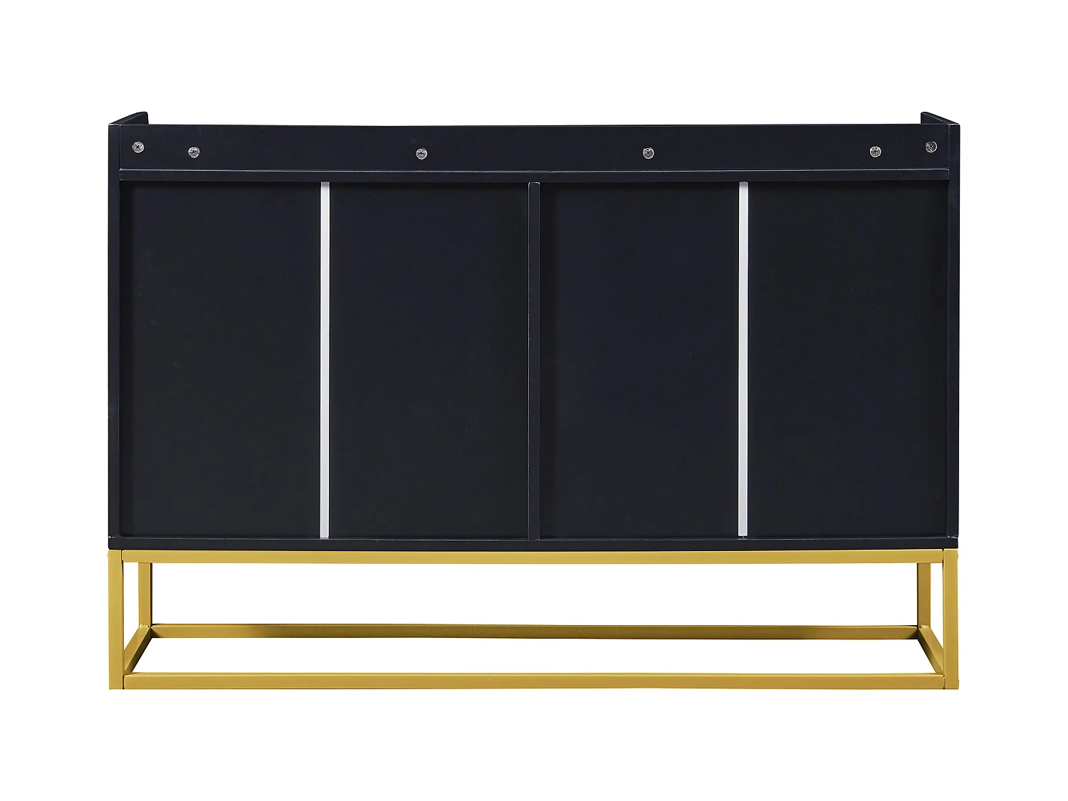 Buffet 120x30x80cm avec 4 portes sans poignées, pieds en métal doré, corps noir