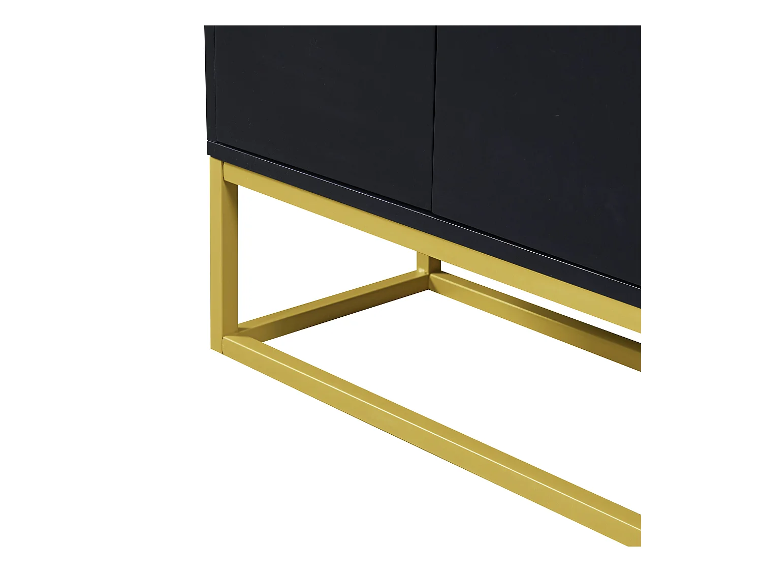 Buffet 120x30x80cm avec 4 portes sans poignées, pieds en métal doré, corps noir