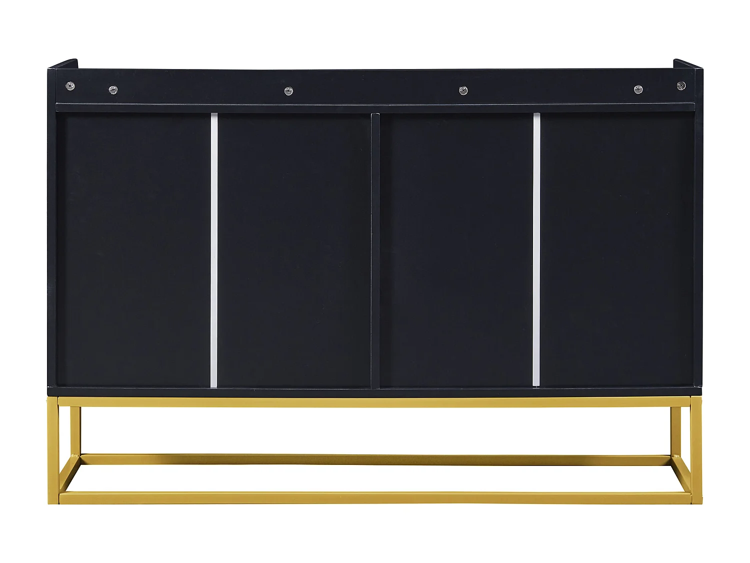 Buffet 120x30x80cm avec 4 portes sans poignées, pieds en métal doré, corps noir