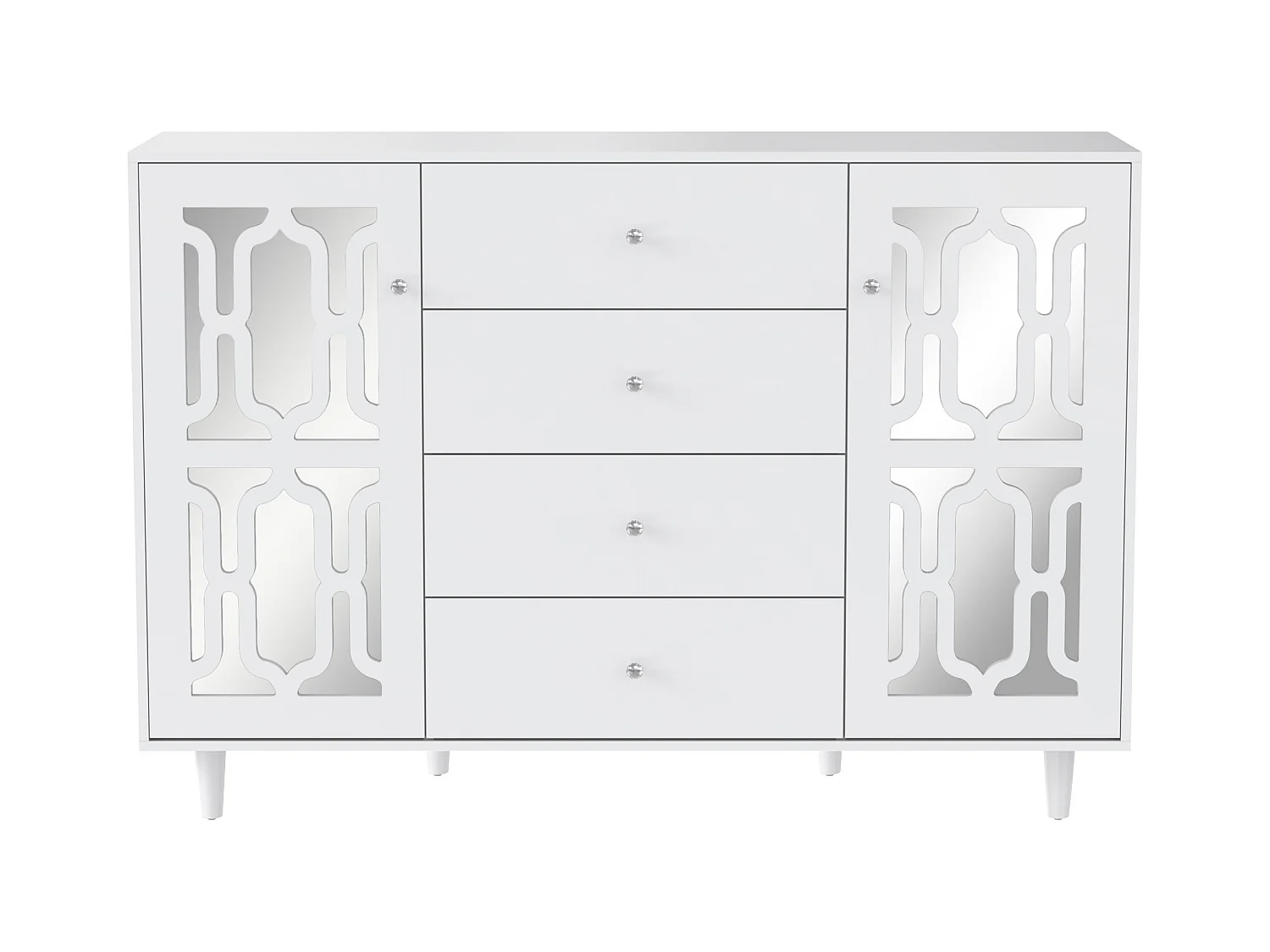 Dressoir 160x40x84cm met 2 spiegeldeuren en 4 lades, romp in zwart gelakt