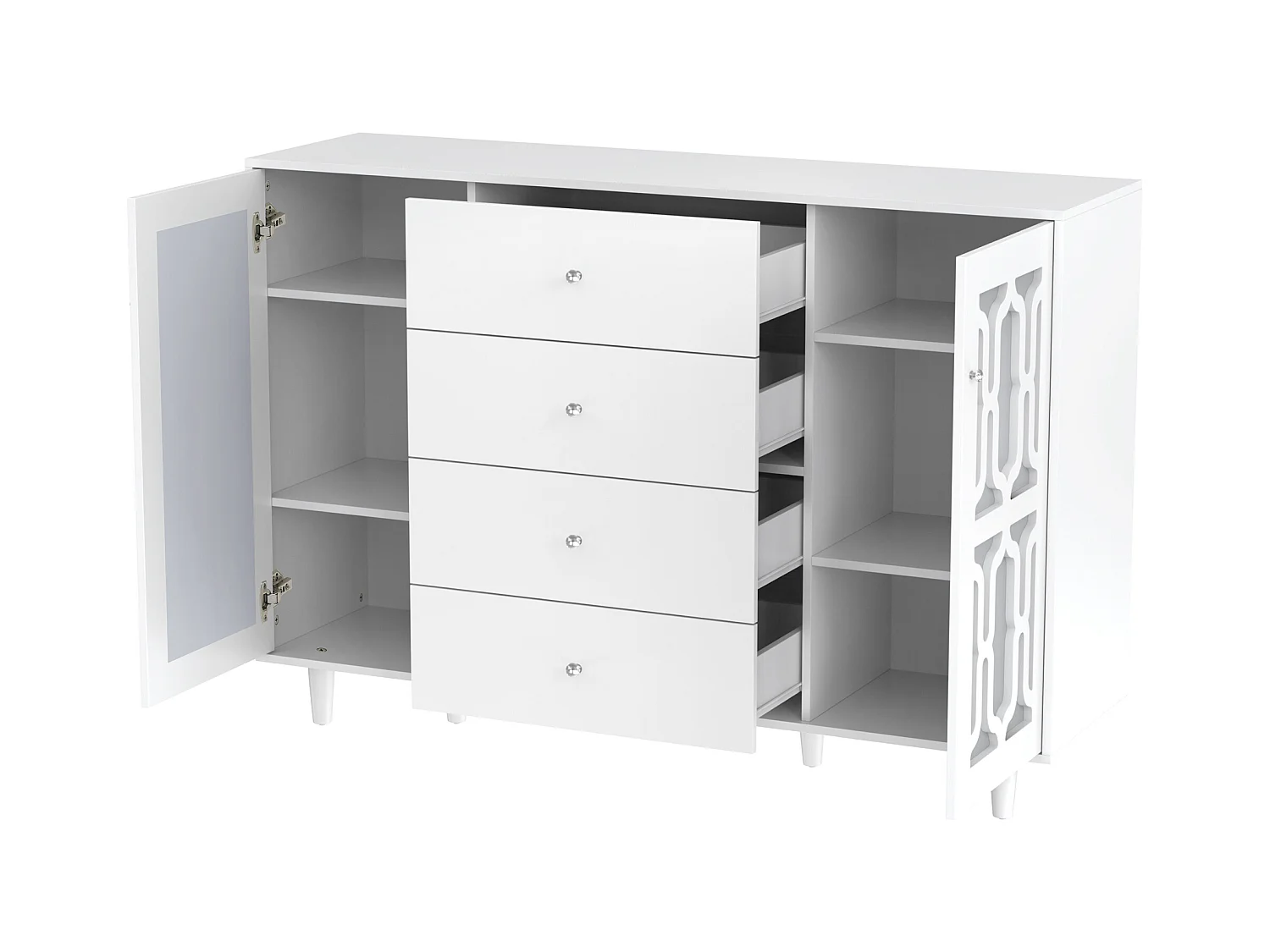 Dressoir 160x40x84cm met 2 spiegeldeuren en 4 lades, romp in zwart gelakt