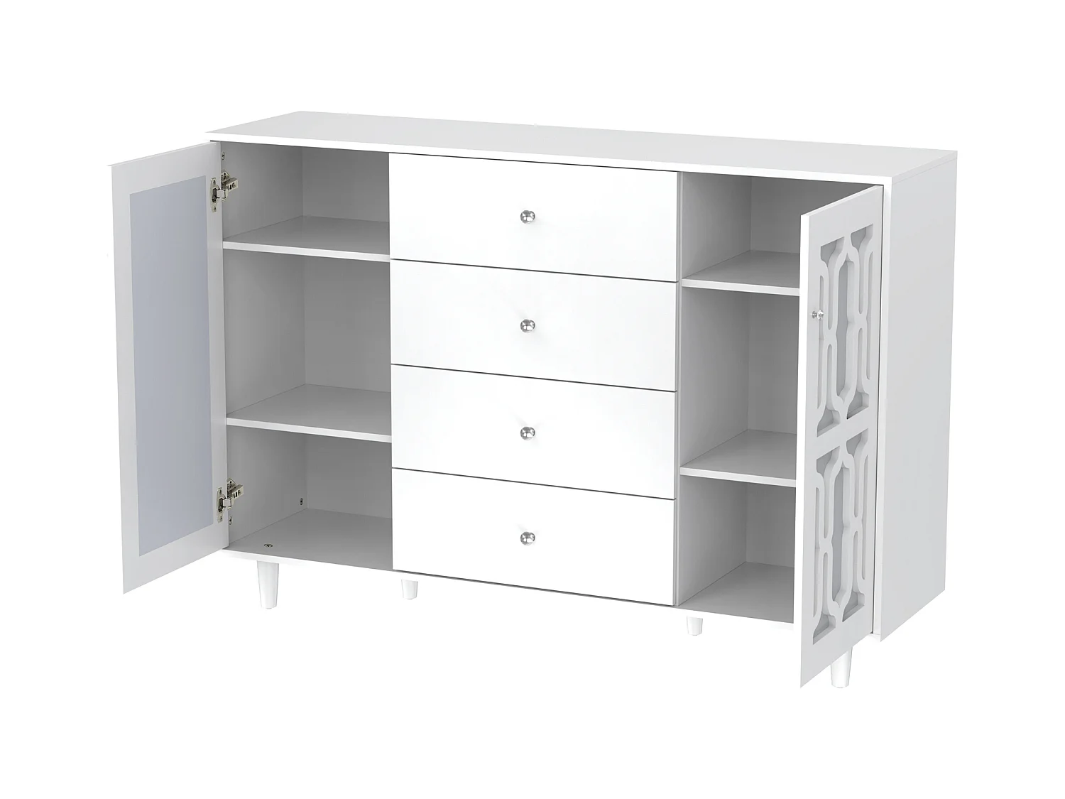 Dressoir 160x40x84cm met 2 spiegeldeuren en 4 lades, romp in zwart gelakt