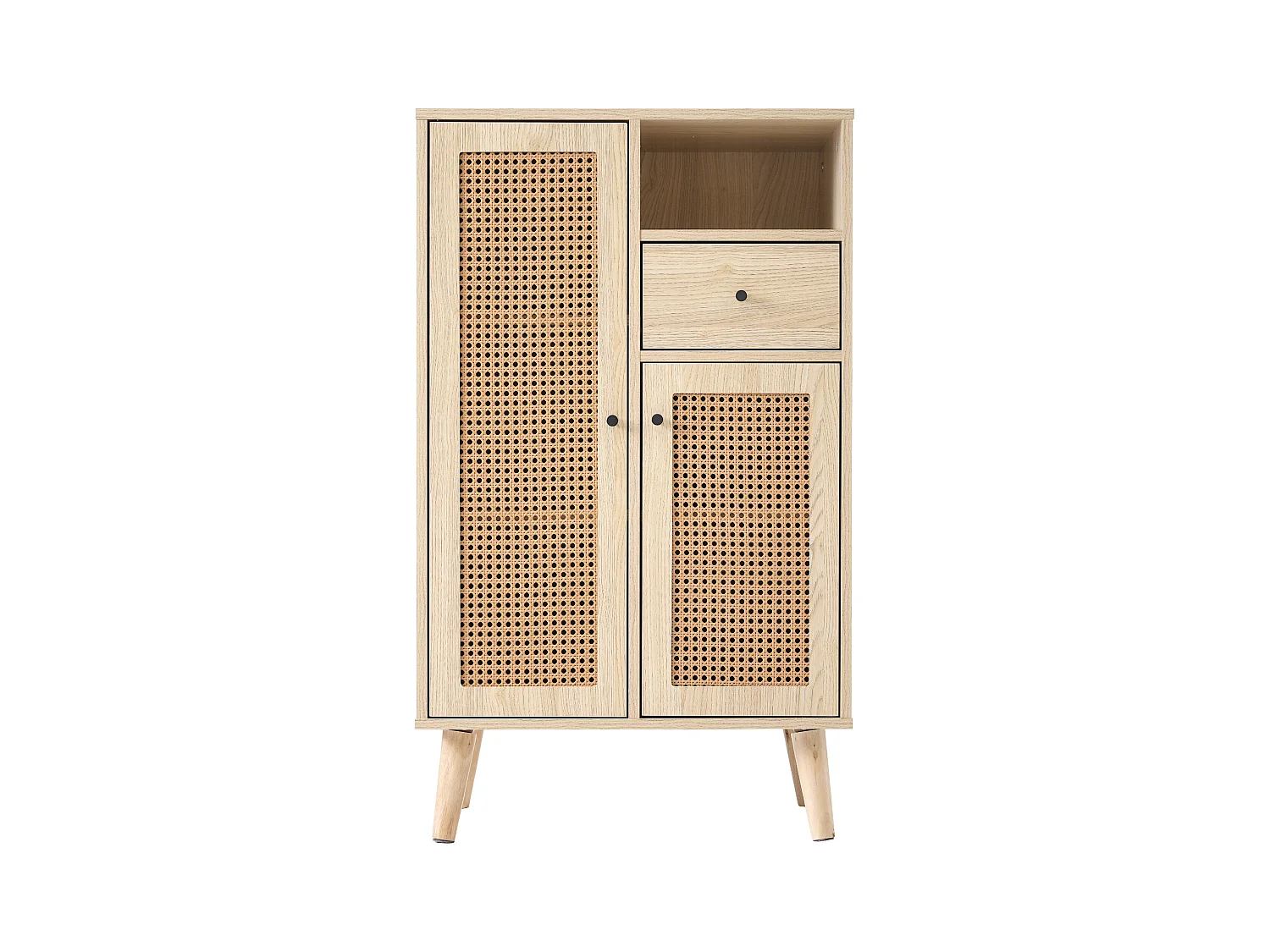 Keuken dressoir 60x40x110cm, 2 rotan deuren en 1 lade, hout, licht naturel