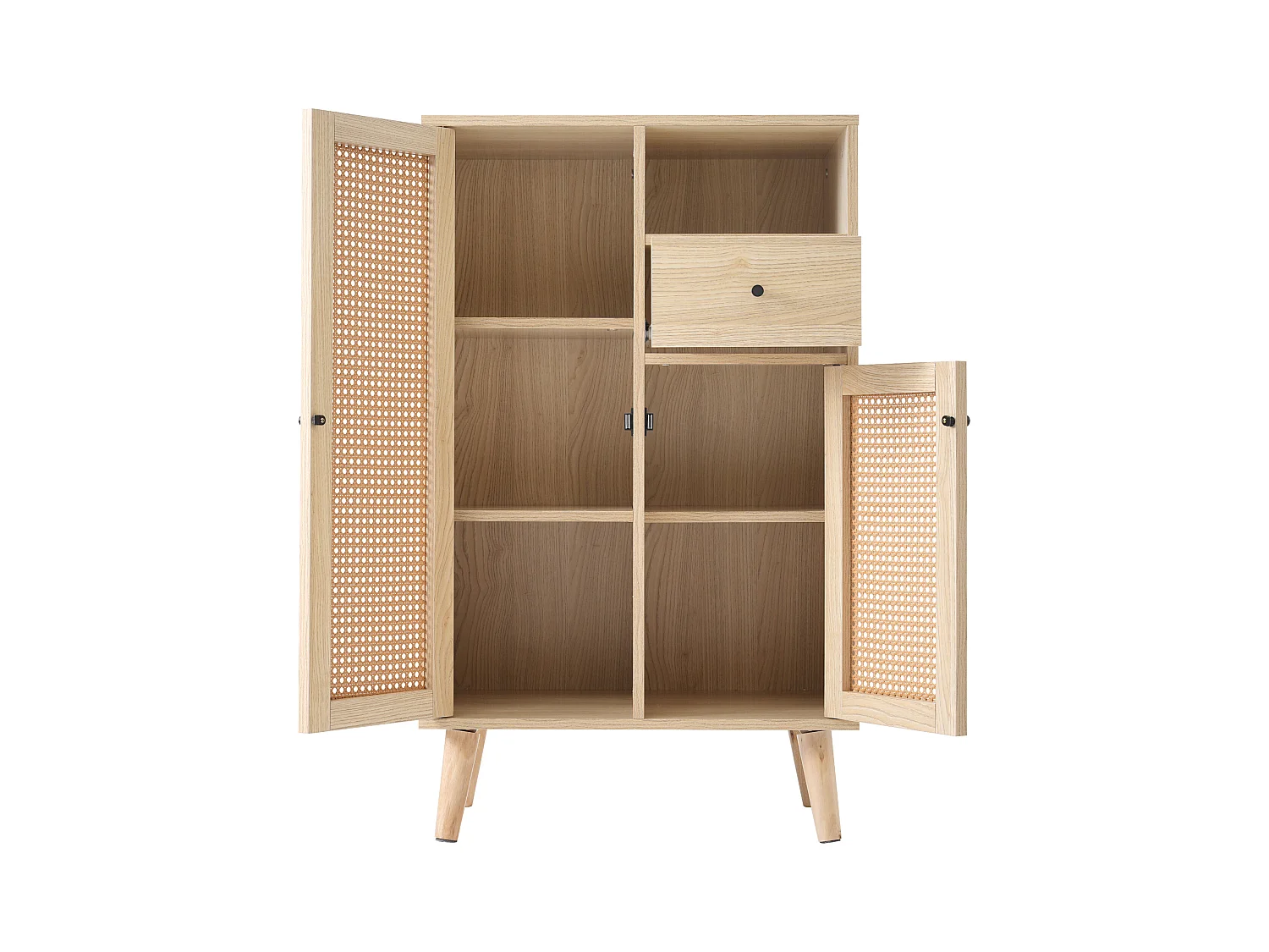 Keuken dressoir 60x40x110cm, 2 rotan deuren en 1 lade, hout, licht naturel