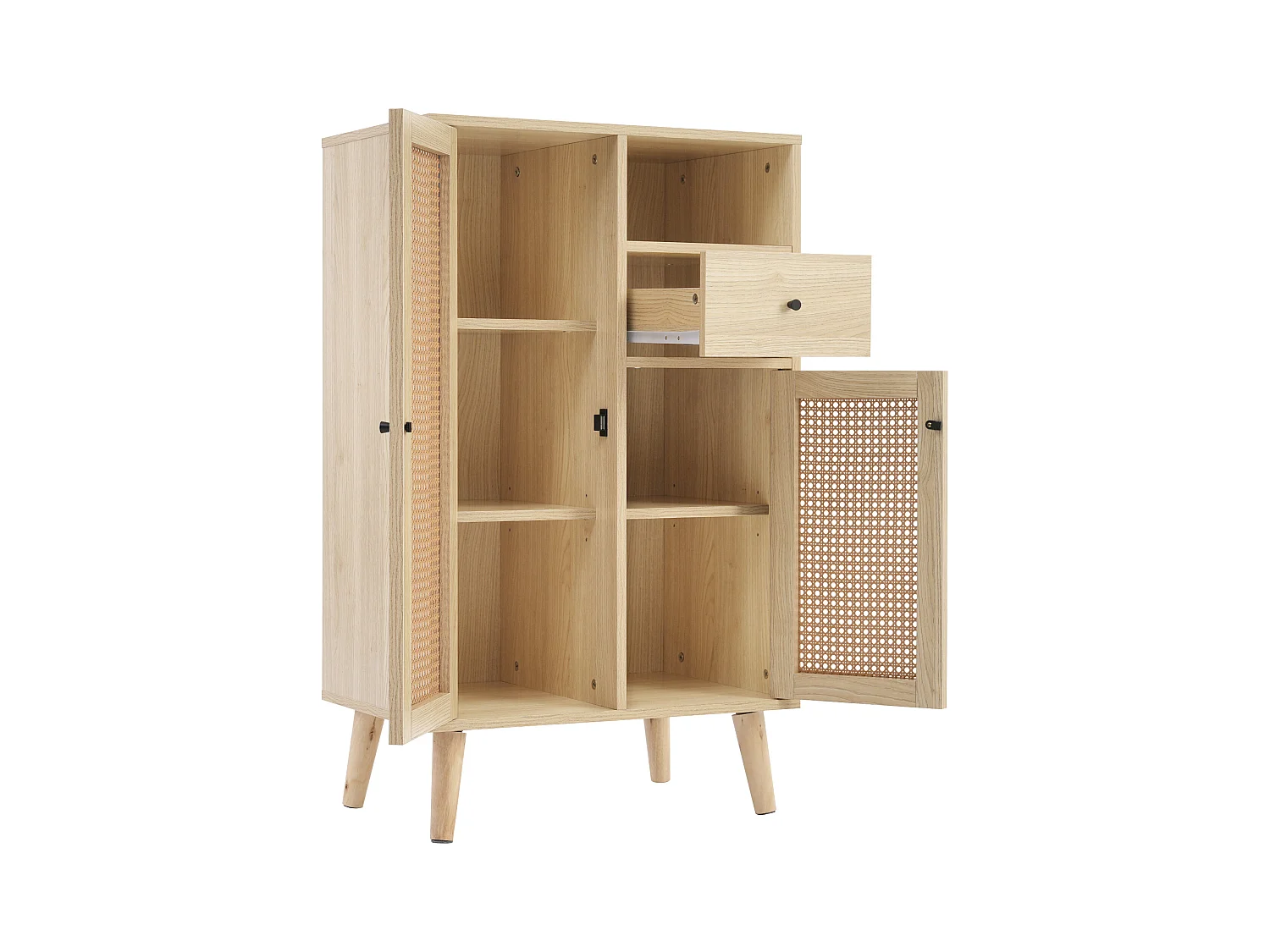 Keuken dressoir 60x40x110cm, 2 rotan deuren en 1 lade, hout, licht naturel